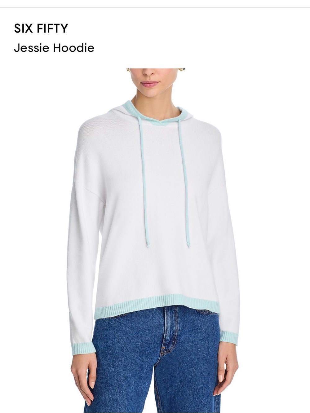 Women's White Hoodie with Mint Trim